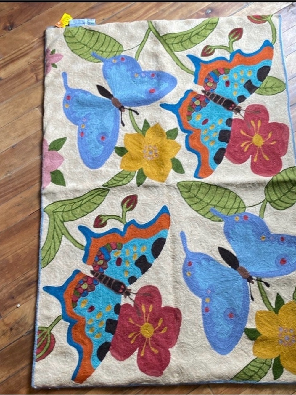 Butterfly Floral Embroidered Throw Colorful Garden Design